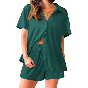 image:imageEkouaer Pajama for Women Set Short Sleeve Button Down Pajamas Sets Soft Lounge Sets for Women Sleepwear PJSPink