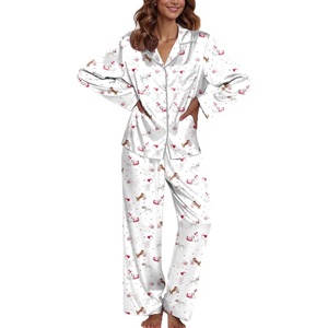 image:imageEkouaer Pajamas For Women Set Silk Pjs 2 Piece Satin Sleepwear Long Sleeve Button Down Lounge Sets With Pant1white Heart