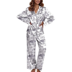 image:imageEkouaer Pajamas For Women Set Silk Pjs 2 Piece Satin Sleepwear Long Sleeve Button Down Lounge Sets With PantBlack Rabbit
