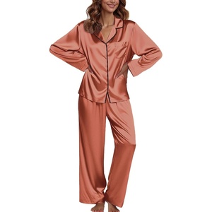 image:imageEkouaer Pajamas For Women Set Silk Pjs 2 Piece Satin Sleepwear Long Sleeve Button Down Lounge Sets With PantCaramel