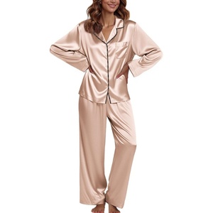 image:imageEkouaer Pajamas For Women Set Silk Pjs 2 Piece Satin Sleepwear Long Sleeve Button Down Lounge Sets With PantChampagne