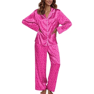 image:imageEkouaer Pajamas For Women Set Silk Pjs 2 Piece Satin Sleepwear Long Sleeve Button Down Lounge Sets With PantLeopard Hot Pink