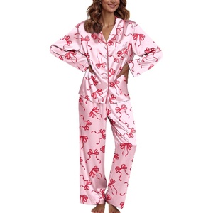 image:imageEkouaer Pajamas For Women Set Silk Pjs 2 Piece Satin Sleepwear Long Sleeve Button Down Lounge Sets With PantPink Bow