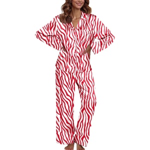 image:imageEkouaer Pajamas For Women Set Silk Pjs 2 Piece Satin Sleepwear Long Sleeve Button Down Lounge Sets With PantRed Zebra Print