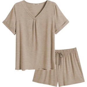 image:imageEkouaer Pajamas Set Womens Short Sleeve 2 Piece PJ Sets V Neck Comfy Sleepwear Loungewear with Pockets SXXLLight Gray