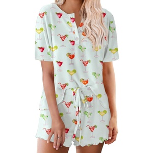 image:imageEkouaer Pajamas Set for Women Short Sleeve Lounge Set 2 Piece Loungewear PJs Soft Cute Lightweight SleepwearGreen Cocktail Glass