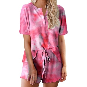 image:imageEkouaer Pajamas Set for Women Short Sleeve Lounge Set 2 Piece Loungewear PJs Soft Cute Lightweight SleepwearTie Dye Rose Pink