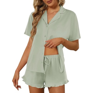 image:imageEkouaer Pajamas Set for Women Short Sleeve Sleepwear Button Down Pjs Lounge Sets Soft NightwearAqua Green