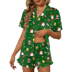 image:imageEkouaer Pajamas Set for Women Short Sleeve Sleepwear Button Down Pjs Lounge Sets Soft NightwearChristmas Green
