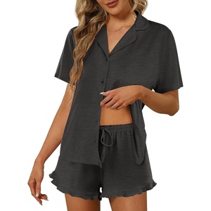 image:imageEkouaer Pajamas Set for Women Short Sleeve Sleepwear Button Down Pjs Lounge Sets Soft NightwearGray