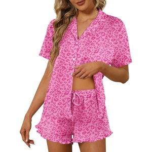 image:imageEkouaer Pajamas Set for Women Short Sleeve Sleepwear Button Down Pjs Lounge Sets Soft NightwearHot Pink Leopard