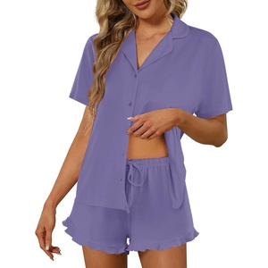 image:imageEkouaer Pajamas Set for Women Short Sleeve Sleepwear Button Down Pjs Lounge Sets Soft NightwearLavender