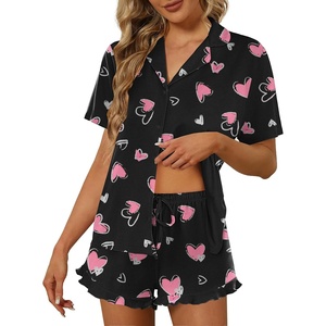 image:imageEkouaer Pajamas Set for Women Short Sleeve Sleepwear Button Down Pjs Lounge Sets Soft NightwearPink Heart