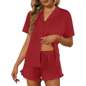 image:imageEkouaer Pajamas Set for Women Short Sleeve Sleepwear Button Down Pjs Lounge Sets Soft NightwearRed