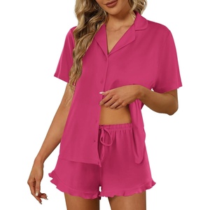 image:imageEkouaer Pajamas Set for Women Short Sleeve Sleepwear Button Down Pjs Lounge Sets Soft NightwearRose Red