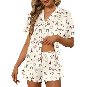 image:imageEkouaer Pajamas Set for Women Short Sleeve Sleepwear Button Down Pjs Lounge Sets Soft NightwearTeddy Bearkhaki