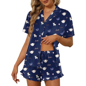 image:imageEkouaer Pajamas Set for Women Short Sleeve Sleepwear Button Down Pjs Lounge Sets Soft NightwearTeddy Bearnavy Blue