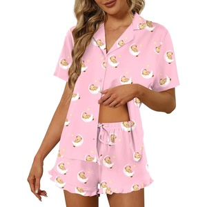 image:imageEkouaer Pajamas Set for Women Short Sleeve Sleepwear Button Down Pjs Lounge Sets Soft NightwearTeddy Bearpink