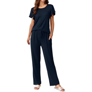 image:imageEkouaer Pajamas for Women Set 2 Piece Comfy Loungewear Lightweight Pjs Sleepwear Short Sleeve Top amp Long Pants with Pockets1 Packblack