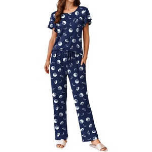 image:imageEkouaer Pajamas for Women Set 2 Piece Comfy Loungewear Lightweight Pjs Sleepwear Short Sleeve Top amp Long Pants with PocketsBlue Moon