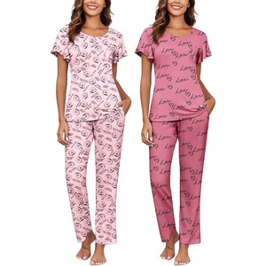 image:imageEkouaer Pajamas for Women Set 2 Piece Comfy Loungewear Lightweight Pjs Sleepwear Short Sleeve Top amp Long Pants with PocketsCupsloves