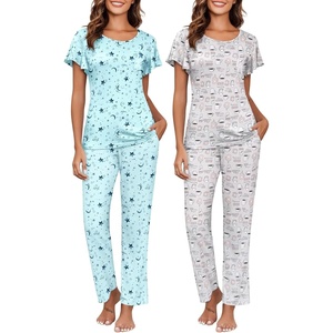 image:imageEkouaer Pajamas for Women Set 2 Piece Comfy Loungewear Lightweight Pjs Sleepwear Short Sleeve Top amp Long Pants with PocketsStarcup