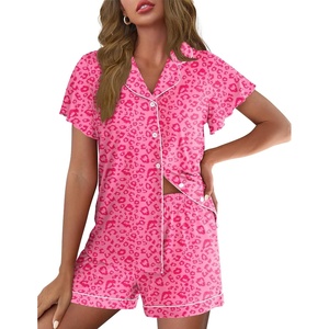 image:imageEkouaer Pajamas for Women Set Button Up Pjs Short Sleeve Ruffle Sleepwear Notch Collar Bride Soft Pj Lounge Sets SXXLHot Pink Cheetah