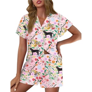 image:imageEkouaer Pajamas for Women Set Button Up Pjs Short Sleeve Ruffle Sleepwear Notch Collar Bride Soft Pj Lounge Sets SXXLPink Leopard