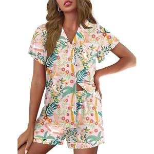 image:imageEkouaer Pajamas for Women Set Button Up Pjs Short Sleeve Ruffle Sleepwear Notch Collar Bride Soft Pj Lounge Sets SXXLTropical Print
