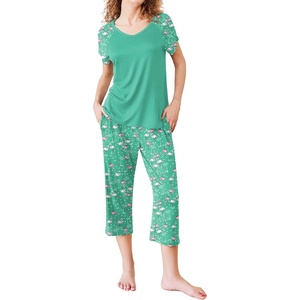 image:imageEkouaer Pajamas for Women Set Short Sleeve Pj Sets Pullover Tops amp Capri Pants 2 Piece Sleepwear Loungewear SXXLFlamingo