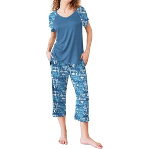 image:imageEkouaer Pajamas for Women Set Short Sleeve Pj Sets Pullover Tops amp Capri Pants 2 Piece Sleepwear Loungewear SXXLLetter Print