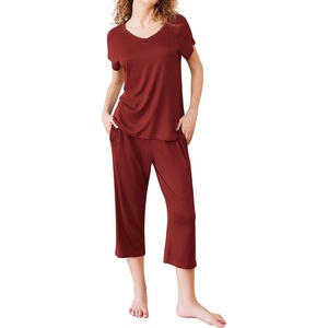 image:imageEkouaer Pajamas for Women Set Short Sleeve Pj Sets Pullover Tops amp Capri Pants 2 Piece Sleepwear Loungewear SXXLWine Red