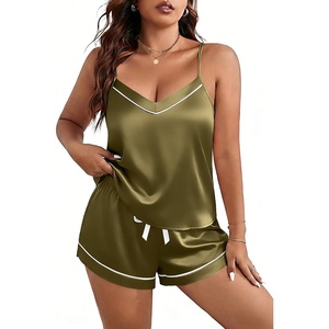 image:imageEkouaer Pajamas for Women Set Silk Satin Pjs Sexy Lingerie Sleepwear Cami Shorts Set Summer Nightwear SXXLArmy Green
