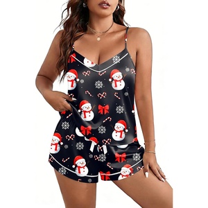 image:imageEkouaer Pajamas for Women Set Silk Satin Pjs Sexy Lingerie Sleepwear Cami Shorts Set Summer Nightwear SXXLChristmas Pattern