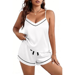 image:imageEkouaer Pajamas for Women Set Silk Satin Pjs Sexy Lingerie Sleepwear Cami Shorts Set Summer Nightwear SXXLWhite