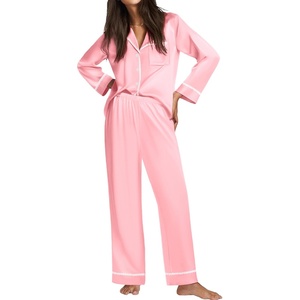image:imageEkouaer Satin Pajama Set for Women Silky Sleepwear Long Sleeve Top and Pants Button Down Pjs Lounge SetPink