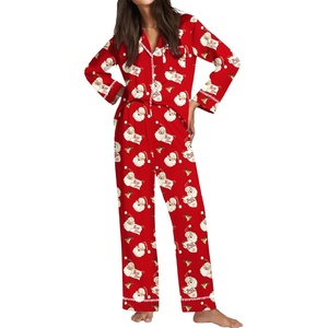 image:imageEkouaer Satin Pajama Set for Women Silky Sleepwear Long Sleeve Top and Pants Button Down Pjs Lounge SetRed Christmas