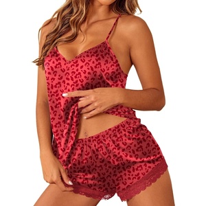 image:imageEkouaer Satin Pajamas Women Lace Sleepwear Lingerie Cami Shorts Set Nightwear XSXXLCheetah