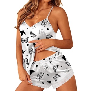 image:imageEkouaer Satin Pajamas Women Lace Sleepwear Lingerie Cami Shorts Set Nightwear XSXXLWhite Butterfly