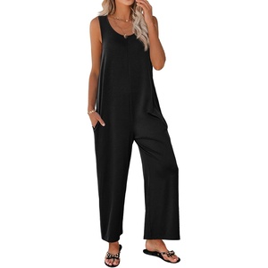 image:imageEkouaer Sleeveless Jumpsuits for Women Casual Summer Scoop Neck Tank Rompers Wide Leg Pants Overall Jumpers with PocketsBlack