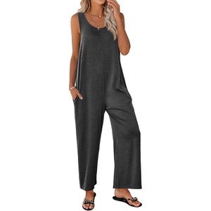 image:imageEkouaer Sleeveless Jumpsuits for Women Casual Summer Scoop Neck Tank Rompers Wide Leg Pants Overall Jumpers with PocketsDark Gray