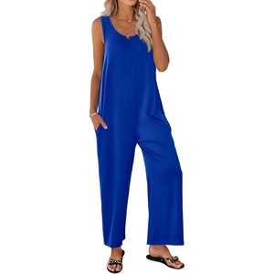image:imageEkouaer Sleeveless Jumpsuits for Women Casual Summer Scoop Neck Tank Rompers Wide Leg Pants Overall Jumpers with PocketsRoyal Blue