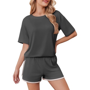 image:imageEkouaer Soft Pajamas set for Women Loose Lounge Set Crew Neck TShirts Top and Sport Shorts Tracksuit with PocketsDark Gray