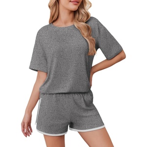 image:imageEkouaer Soft Pajamas set for Women Loose Lounge Set Crew Neck TShirts Top and Sport Shorts Tracksuit with PocketsDim Gray