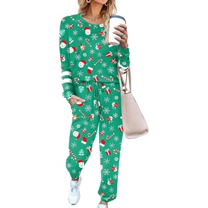 image:imageEkouaer Sweatsuits Womens Loungewear Set Tracksuit Long Sleeve Pajamas Set with Pockets 2 Piece Outfits Lounge SetsChristmas Green