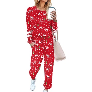 image:imageEkouaer Sweatsuits Womens Loungewear Set Tracksuit Long Sleeve Pajamas Set with Pockets 2 Piece Outfits Lounge SetsChristmas Red