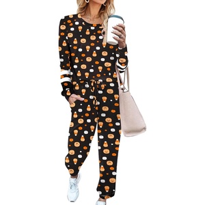 image:imageEkouaer Sweatsuits Womens Loungewear Set Tracksuit Long Sleeve Pajamas Set with Pockets 2 Piece Outfits Lounge SetsHalloween Pumpkin