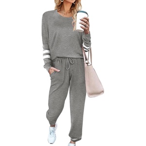 image:imageEkouaer Sweatsuits Womens Loungewear Set Tracksuit Long Sleeve Pajamas Set with Pockets 2 Piece Outfits Lounge SetsLight Grey
