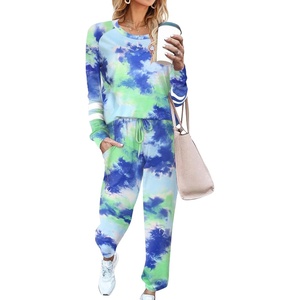 image:imageEkouaer Sweatsuits Womens Loungewear Set Tracksuit Long Sleeve Pajamas Set with Pockets 2 Piece Outfits Lounge SetsTie Dye Blue