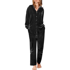 image:imageEkouaer Velour Track Suits for Women Long Sleeve Pajama Set Casual 2 Piece LoungewearBlack